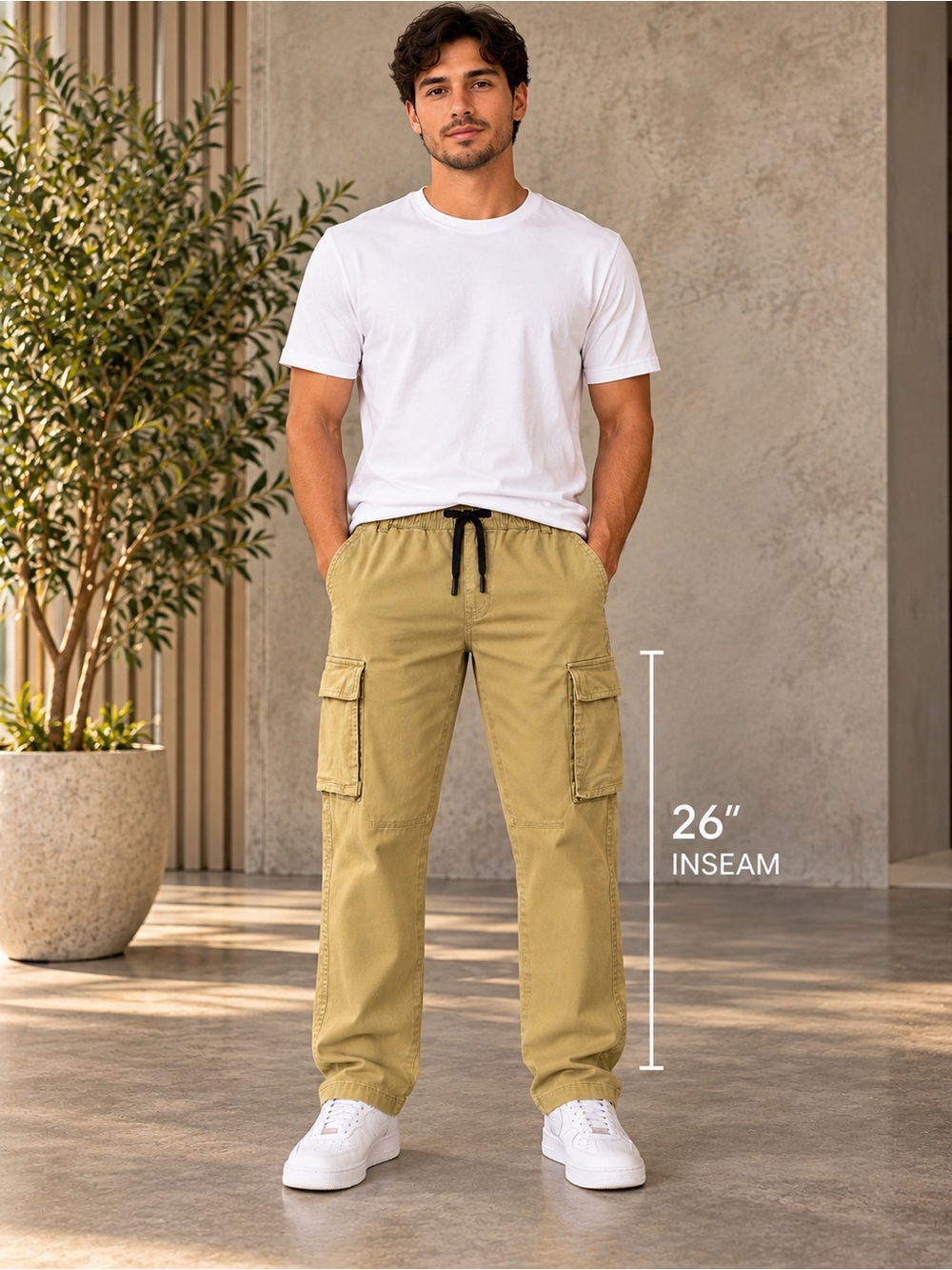 Men's Iron Co Khaki Cargo Pants Size Medium - Casual Utility Style